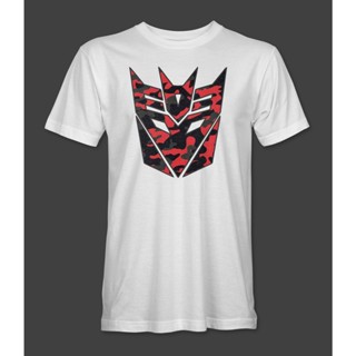 เสื้อยืดสีขาว Transformers Red and Camo Decepticon - เสื้อยืดลายกราฟิก - ขนาดเยาวชนและขนาดผู้ใหญ่