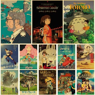 โปสเตอร์กระดาษคราฟท์ ลายการ์ตูน Miyazaki Hayao สไตล์เรโทร สําหรับตกแต่งผนังห้อง