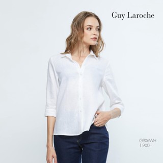 Guy Laroche เสื้อผู้หญิง เสื้อเชิ้ตผู้﻿หญิง Shirt เสื้อเชิ้ตผ้าลินินแขนสามส่วนสีขาว (G9X6WH)