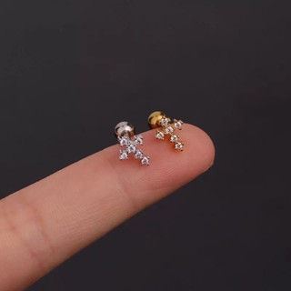 earring.minimal จิวหูกางเขนเพชร เพชรมินิมอล จิวหูเพชร ก้าน 1.2 ใส่รูปกติได้ งานสแตนเลสแท้ ใส่อาบน้ำได้ไม่เป็นสนิม