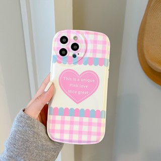 เคสโทรศัพท์มือถือ ลายตาราง หัวใจ สําหรับ Iphone 12 14pro xsmax 11 13 678plus Xr