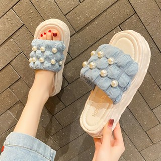 Luckkyshoes แบบสวมออกแบบได้ หะหรูหะหรามาก🎉 รองเท้าแตะแต่งด้วยมุกสุดเก๋ 🌈3 สี ดีเทลจึ้งไม่จกตา🥰