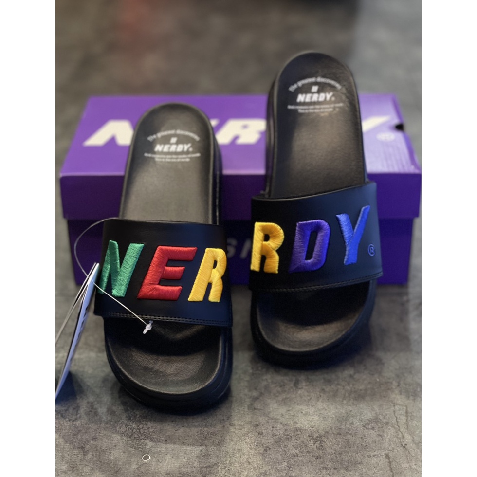 เกาหลี Nerdy Cross-Strap รองเท้าแตะพื้นสูง 4.5 ซม. [ของแท้] - Nerdy Rainbow Slides - PNES22AE180