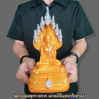 พระพุทธรูปปางนาคปรก สีน้ำทอง หน้าตัก 3 นิ้ว บูชาขอพรให้ท่านปกปักรักษาคุ้มครอง ทำการสิ่งใดทำมาค้าขายคล่องตัว B