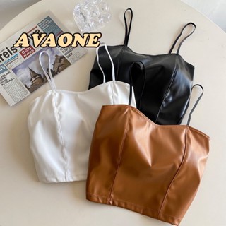 𝐀𝐕𝐀𝐎𝐍𝐄🛒สายเดียว ครอปทอป ผ้าหนัง leather faux พร้อมส่ง