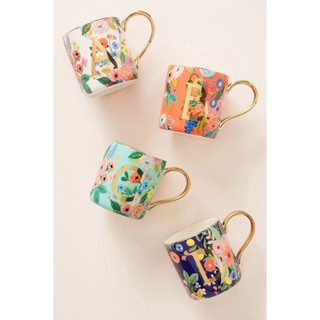 Clear the table พร้อมส่งของแท้!!! ของAnthropologie แก้วตัวอักษร  RIFLE MONOGRAM MUG  แก้วมัคแก้วลายดอกไม้น่ารักๆ