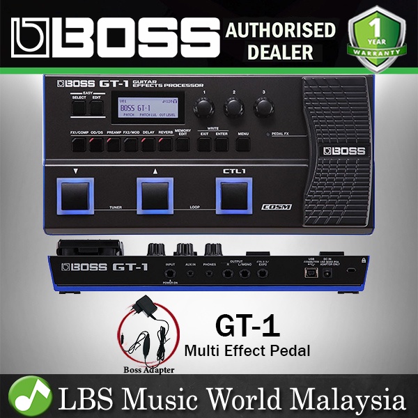 Boss GT-1 Guitar Multi Effects Pedal Processor พร้อมเอฟเฟกต์ 108 และอะแดปเตอร์ (GT1 GT 1)