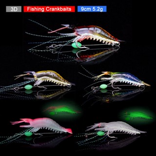 [TOP] 5pcs 9cm 5.2g ซิลิโคนล่อกุ้งเรืองแสง เหยื่ออ่อนประดิษฐ์พร้อมตะขอหมุนกุ้งล่อเหยื่อตกปลา