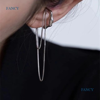 Fancyqube ต่างหูโซ่ จี้รูปตัวอักษร C ประดับพู่ สีทอง สีเงิน เครื่องประดับแฟชั่น สไตล์เกาหลี สําหรับผู้หญิง