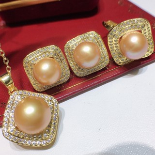 ชุดเครื่องประดับแฟชั่น ไข่มุกน้ําจืด ชุบทอง 18k ฝังเพชรเต็ม …