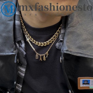 Mxfashione สร้อยคอโซ่ สองชั้น ประดับไข่มุก ตัวอักษร สไตล์พังก์ สําหรับผู้ชาย ผู้หญิง 2 ชิ้น ต่อชุด