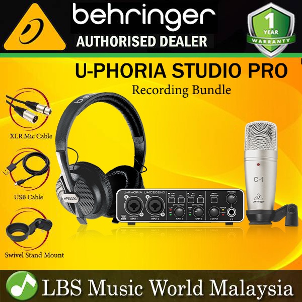 Behringer U-PHORIA STUDIO PRO การบันทึก Podcasting Bundle UMC-202HD C-1 HPS-5000 (UPHORIA UM202HD C1