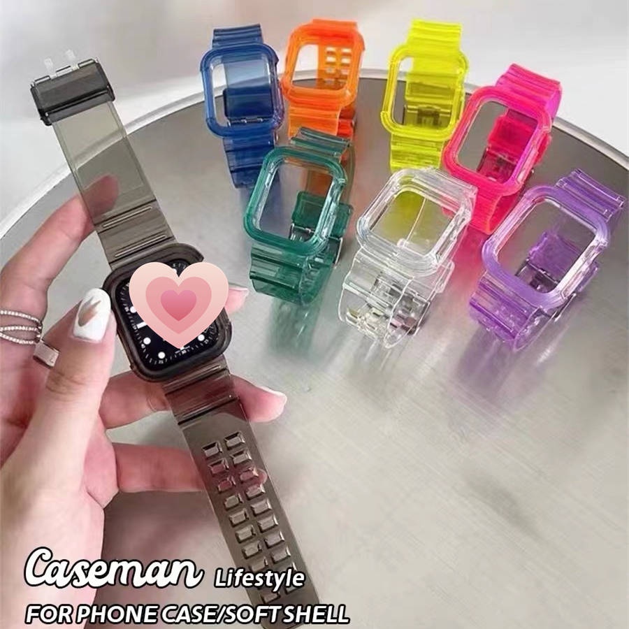 สายนาฬิกา สาย Smart Watch สำหรับ Smart Watch 8 7 SE 6 5 4 3 2 1 ขนาด 42/44/45/49mm 2in 1 สายเรซิ่นใส พร้อมเคสในตัว