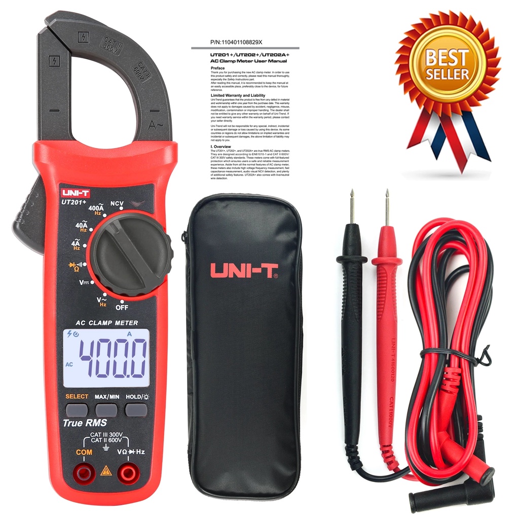 UNI T UNI-T แคลมป์มิเตอร์ดิจิตอล UT201+ AC Current Amperimetro Tester Clamp Multimeter ความถี่ความต้านทาน