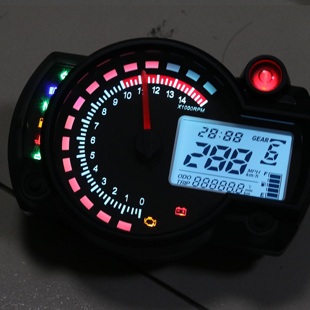 เครื่องวัดความเร็วรอบดิจิทัล LCD 7 สี 14000RPM 299 Khh Mph ATV พร้อมสายเหนี่ยวนํา