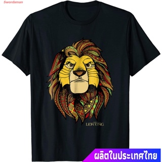 เสื้อยืดผู้ชายและผู้หญิง Disney Lion King Geometric Colorful Simba Graphic T-Shirt Mens Womens T-shirts