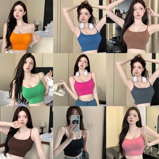 เสื้อครอปท็อปแขนกุดลําลอง น้ําหนักเบา สีพื้น สําหรับผู้หญิง