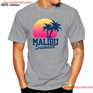 เสื้อทหาร charactersstudio New เสื้อยืดพิมพ์ลาย Malibu Sunset สไตล์วินเทจสําหรับผู้ชาย mens tshirt