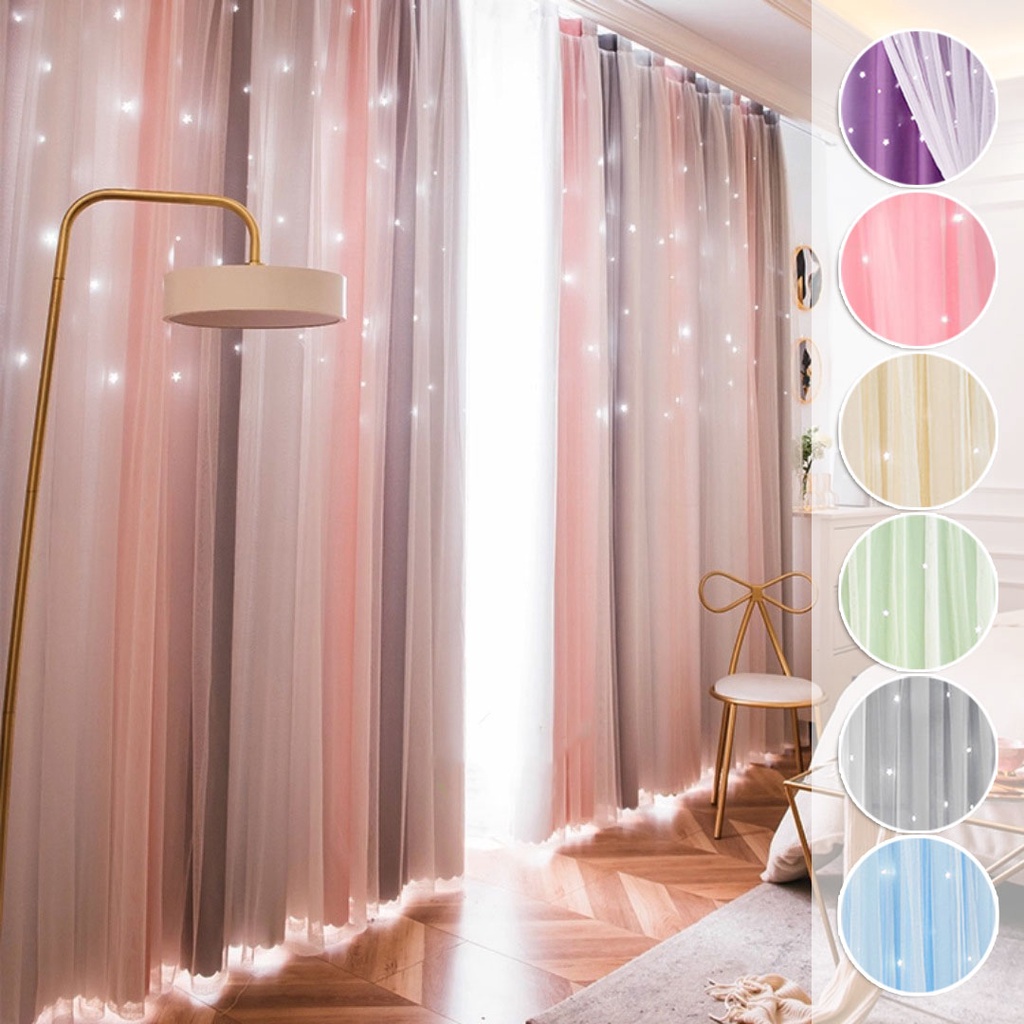 แนะนำ ผ้าม่าน ผ้าม่าน 2 ชั้นประตู กันแดด กันUV ทึบแสง โปร่งแสง ลายดาว ผ้าม่านตีนตุ๊กแก ราคาพิเศษ มีเก็บเงินปลายทาง