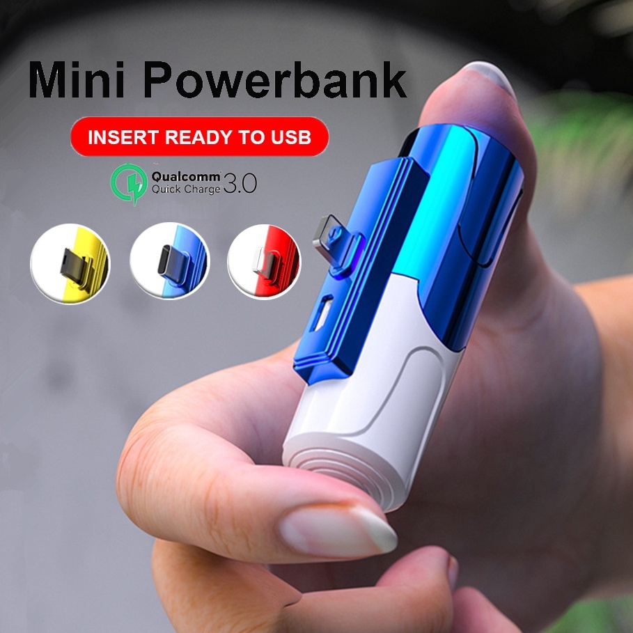 Shopee Thailand - Time Capsule Power Bank Mini 3000mAh Emergency Phone Charger Mini PowerBank USB Micro B Type C 8 Pin IOS