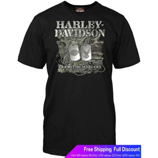 Harley-Davidson เสื้อยืดถักฤดูร้อน Harley-Davidson Military - Mens Short Sleeve Graphic T-Shirt - Overseas Tour Dog Tag