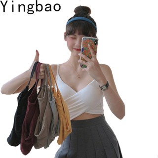 Yingbao เสื้อครอปท็อป พร้อมแผ่นรองหน้าอก สไตล์เกาหลี แฟชั่นฤดูร้อน สําหรับผู้หญิง