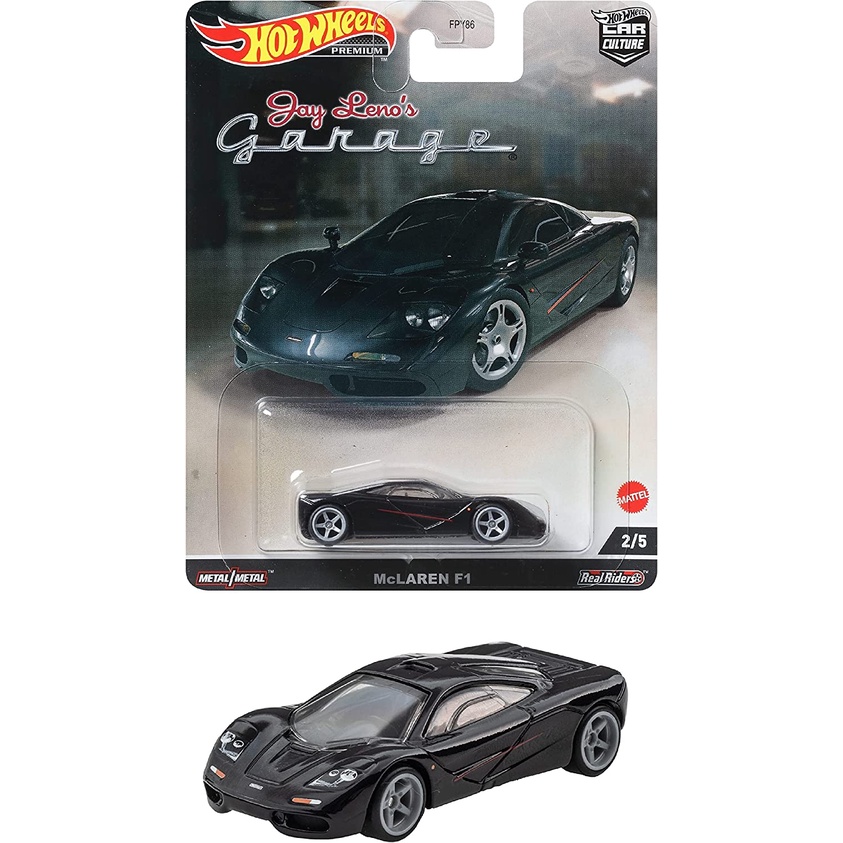 (ล้อยางพรีเมี่ยม) Hot Wheels 1/64 Car Culture Jay Leno Garage McLaren F1 รถโมเดล (สีดํา)