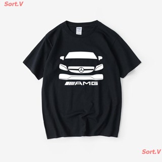 เสื้อคู่ เสื้อขาว Sort.V New เสื้อยืดแขนสั้นลําลองสําหรับคู่รัก Benz AMG A45 C63T เสื้อยืดผ้าฝ้าย?-y