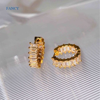 Fancy ใหม่ ต่างหูห่วง ประดับเพทาย สีเงิน เรียบง่าย หรูหรา สําหรับผู้หญิง