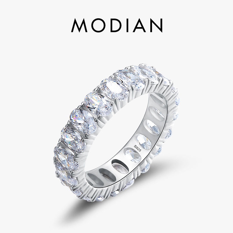 Modian ใหม่ แหวนเงินแท้ 100% 925 ทรงวงรี หรูหรา เครื่องประดับ สําหรับผู้หญิง หมั้น งานแต่งงาน AAAAA CZ