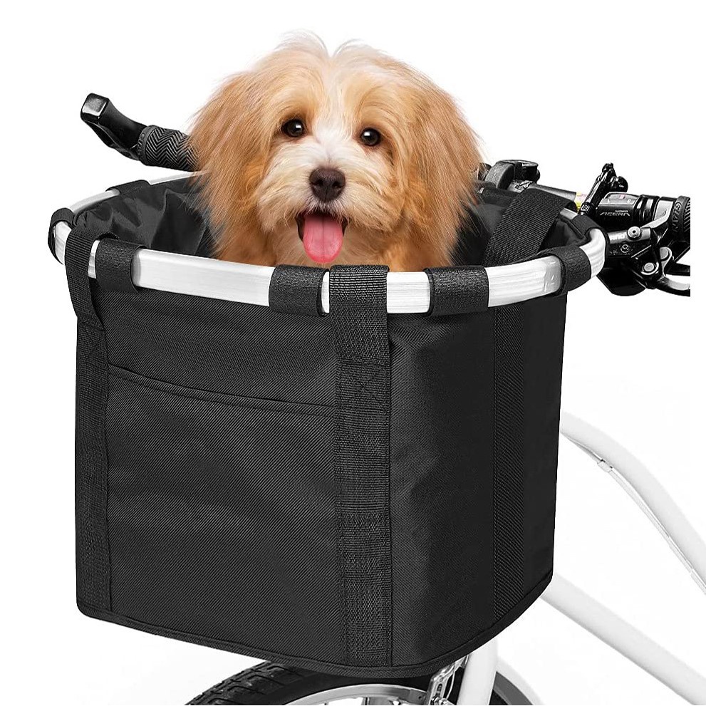 ตะกร้าจักรยาน โครงหลังหมาและแมวสัตว์เลี้ยงขนาดเล็กพับได้ ตะกร้าใส่แฮนด์จักรยานด้านหน้า ปล่อยด่วน ติดตั้งง่าย ขาตั้งจักรย