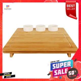 ถาดไม้ไผ่+ที่ใส่เครื่องเคียงเซรามิค 3ช่องBAMBOO TRAY WITH CERAMIC CUPS 3 HOLDS