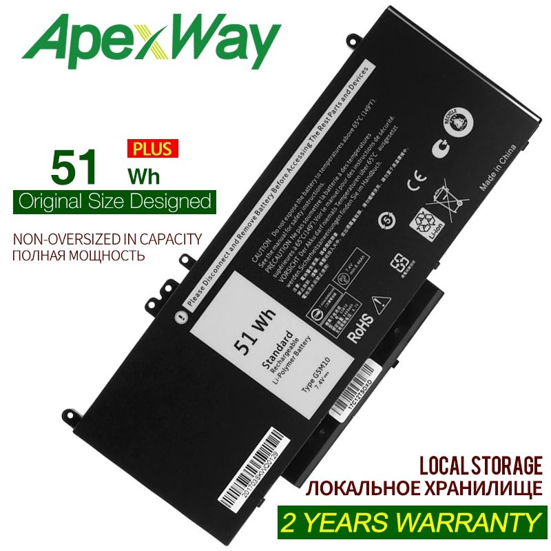ApexWay 7.4V 51WH G5M10 Laptop Battery for DELL Latitude E5450 E5550 15.6" WYJC2 8V5GX 1KY05 R9XM9 Fit Notebook Com