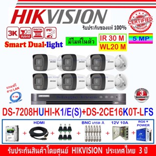 Hikvision 3K รุ่น DS-2CE16K0T-LFS 3.6//2.8 (6)+DVR DS-7208HUHI-K1/E(S)(1) +ชุด H2JBP/AC หรือ ชุด2H2JBP/AC