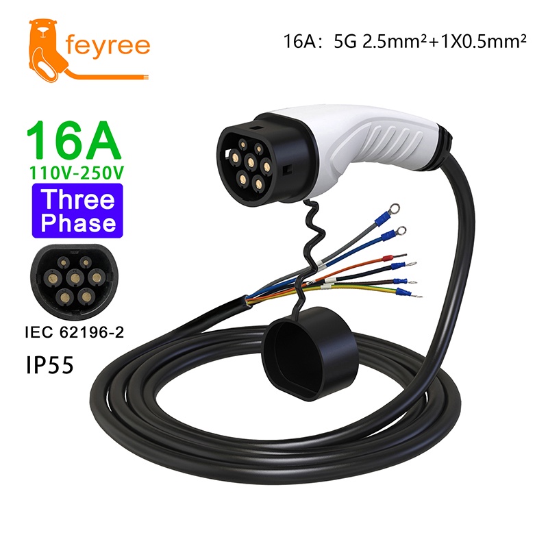 Feyree อะแดปเตอร์สายชาร์จ Type2 EV 16A 3.5KW 32A 8KW 1 เฟส 3 เฟส 11KW 22KW IEC62196-2 สําหรับยานพาหน