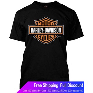 Harley-Davidson เสื้อยืดแขนสั้น Harley-Davidson Mens Orange Bar &amp; Shield Black T-Shirt 30290591 (2XLT) Harley-Davidson