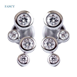 Fancyqube ต่างหูสตั๊ด ทรงกลม ประดับเพทาย สีเงิน สไตล์มินิมอล สําหรับผู้หญิง