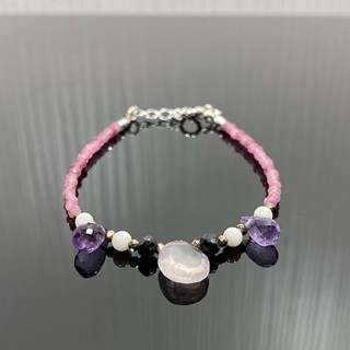 สร้อยข้อมือหินเจียรไนแท้ทั้งเส้น (Pink Tourmaline and mixed stone Bracelet)  #3