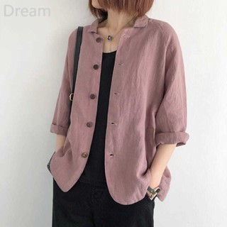 Cotton and linen coat womens loose lapel all-match casual top thin sunscreen shirt cardigan