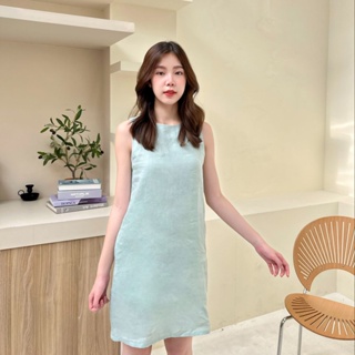 SUUBE Canna Dress - Sage green เดรสสั้นแขนกุด ทรงเอ ผ้าลินินแท้100%