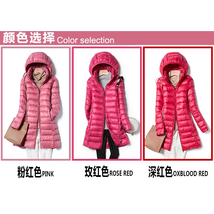 มั่นใจได้ว่าจะซื้อlong Down Parka Women Ultra-light Thin Down Jacket 2021 Autumn Winter Slim Hooded Warm White Duck Down #4