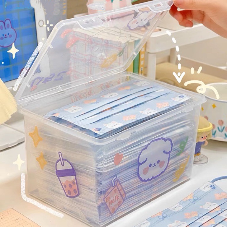 🌺แถมสติ๊กเกอร์🍭 กล่อง กล่องเก็บของ กล่องเก็บแมส กันฝุ่น จุของได้เยอะ กล่องเก็บหน้ากาก แบบใส - รูปที่ 7