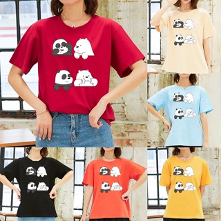 เสื้อยืดแฟชั่น♙Cartoon We Bare Bears เสื้อยืดพิมพ์ลายแฟชั่นหลวมหญิงแขนสั้นเสื้อสไตล์เกาหลีเสื้อลำลอง