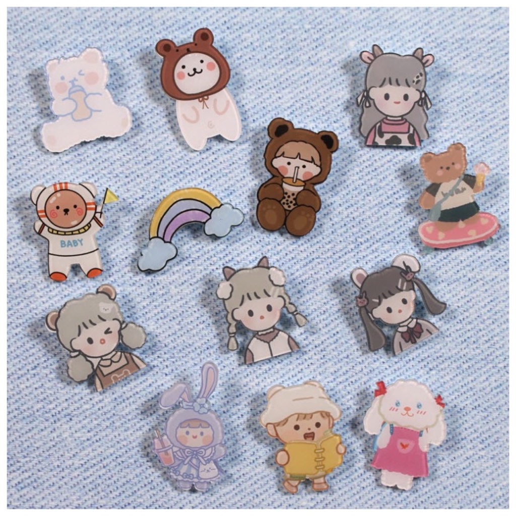 เข็มกลัด อะคริลิค น่ารัก แฟชั่น 3D สีสันสดใส DIY ติดกระเป๋า เสื้อผ้า สไตล์เกาหลี