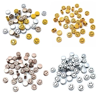 ลูกปัดอะคริลิค ทรงกลม แบน หน้ายิ้ม 10 ชิ้น สําหรับทําเครื่องประดับ DIY
