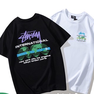 เสื้อยืดครอป STUSSY ใหม่เสื้อยืดลําลองสําหรับผู้ชายผู้หญิงผ้าฝ้ายแขนสั้นคอกลมพิมพ์ลาย Earth Loose Trendy