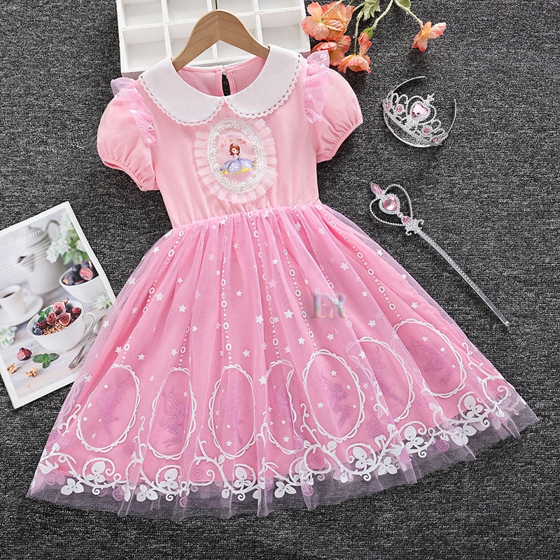 LNR Shop ชุดเด็กผู้หญิง Sophia First Motif ชุด Tutu ชุดกระโปรงวันเกิดงานแต่งงานเด็กวัยหัดเดินลูกไม้ 