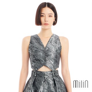 [MILIN] Expert Blouse top V-neckline cropped jacquard suit vest เสื้อกั๊กคอวีสูทครอปผ้าแจ็คการ์ด