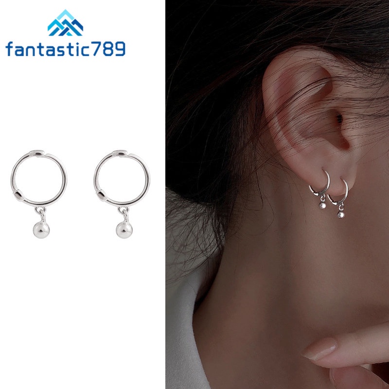 เกาหลี Simple S925 เงิน Mini Ball Drop Hoop ต่างหูผู้หญิงหูเครื่องประดับอุปกรณ์เสริม