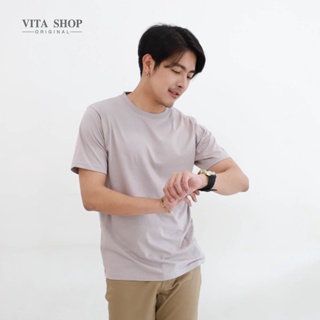 VITASHOP เสื้อยืดสีพื้น Light Gray สีเทาอ่อน เสื้อยืด ผ้าคอตตอนเนื้อนุ่ม ใส่สบาย พร้อมส่ง